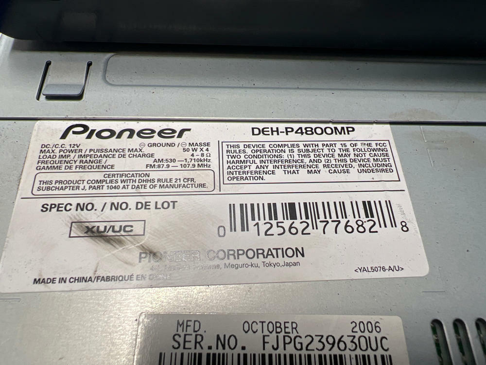 1987-93 Ford Mustang Aftermarket Pioneer Radio Head Unit 157
