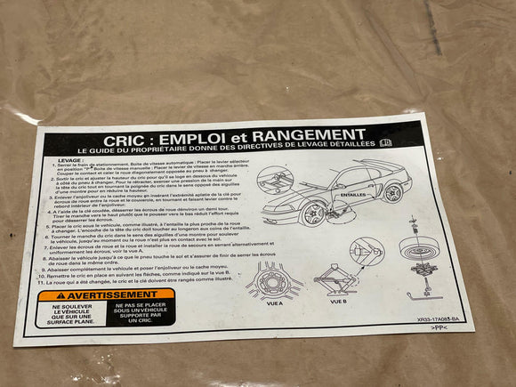 2003-04 Ford Mustang SVT Cobra OEM Jack Usage/Stowage Diagram- RARE 270