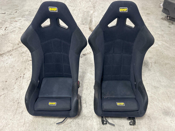 OMP WRC VTR Hard Back Racing Bucket Seats Pair- w/ Rails 277