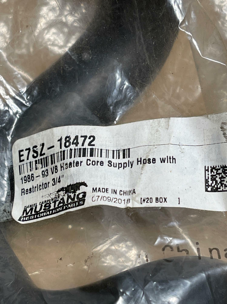 1987-93 Ford Mustang LX NOS 3/4" Heater Core Hose- For 5.0 209