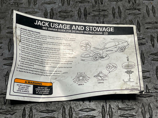 2003-04 Ford Mustang SVT Cobra Jack Usage/Stowage Info Card- Harder to Find 295