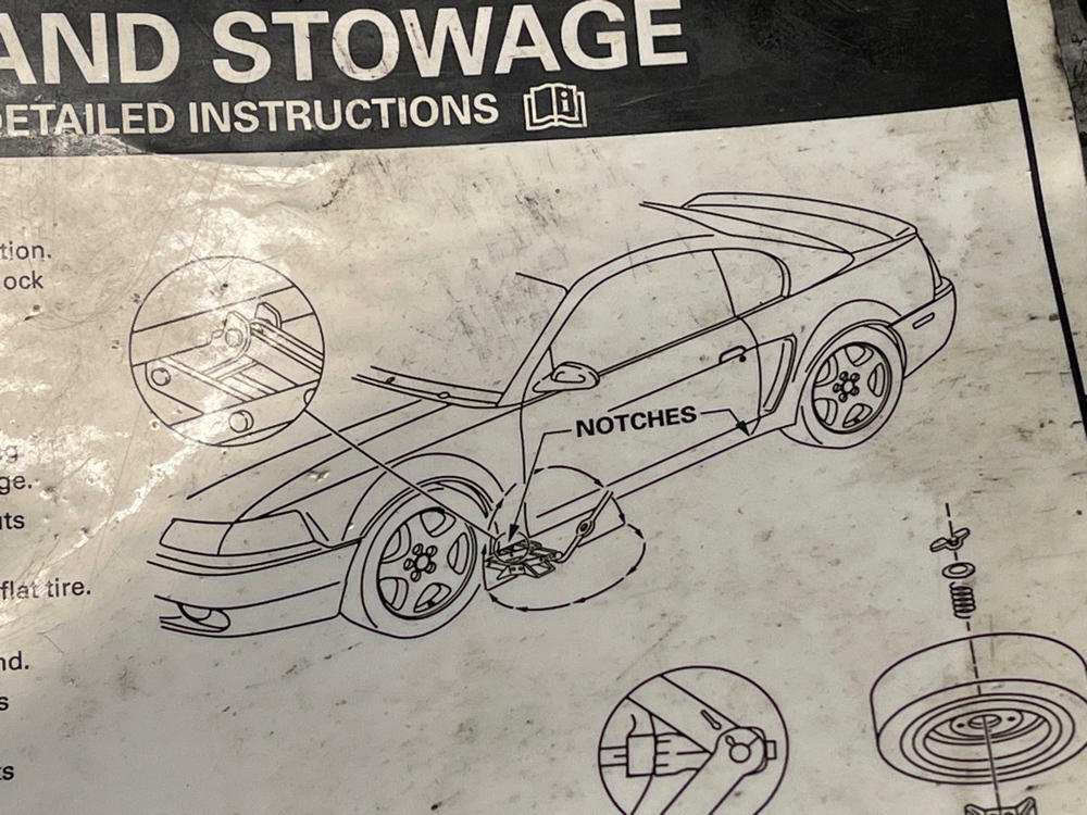 2003-04 Ford Mustang SVT Cobra Jack Usage/Stowage Info Card- Harder to Find 295