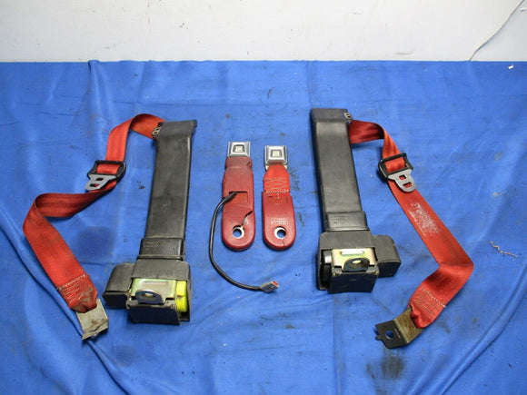 1987-93 Ford Mustang GT Red Front Seat Belt and Buckles Pair 062